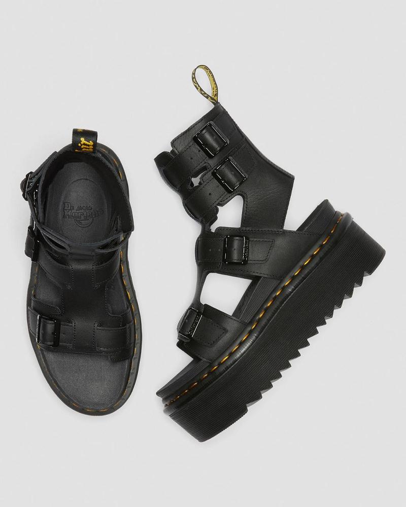 Black Women's Dr Martens Giavanna Leather Platform Gladiator Sandals | CA 296EBC